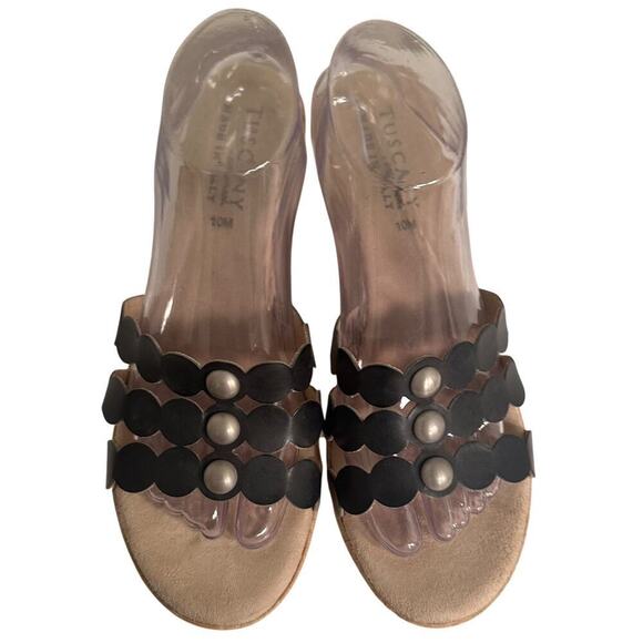 Tuscany Easy Street Black Cork Slip On Platform Wedges Slides Sandals 10M Boho - Picture 6 of 16